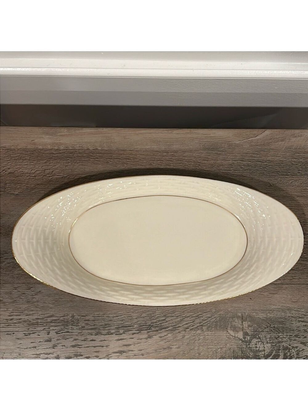 Lenox China Basket Weave Pattern Bread Tray Dish Ivory With 24k Gold Trim